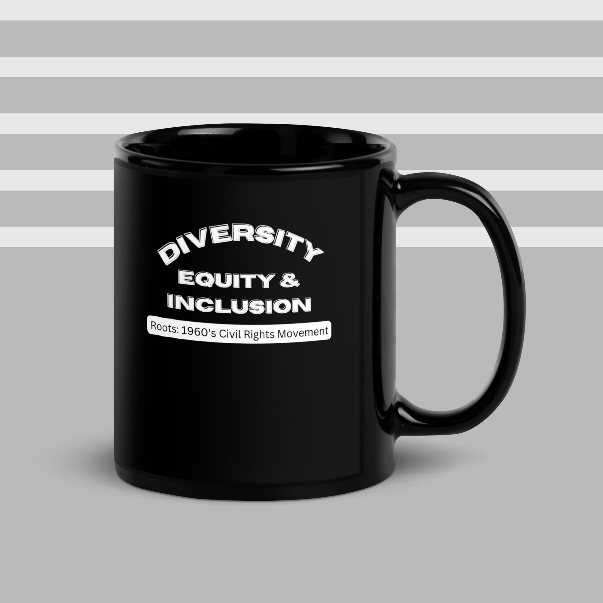 Black glossy coffee mug with bold white writing