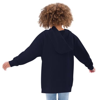 Back of hoodie worn by a child model