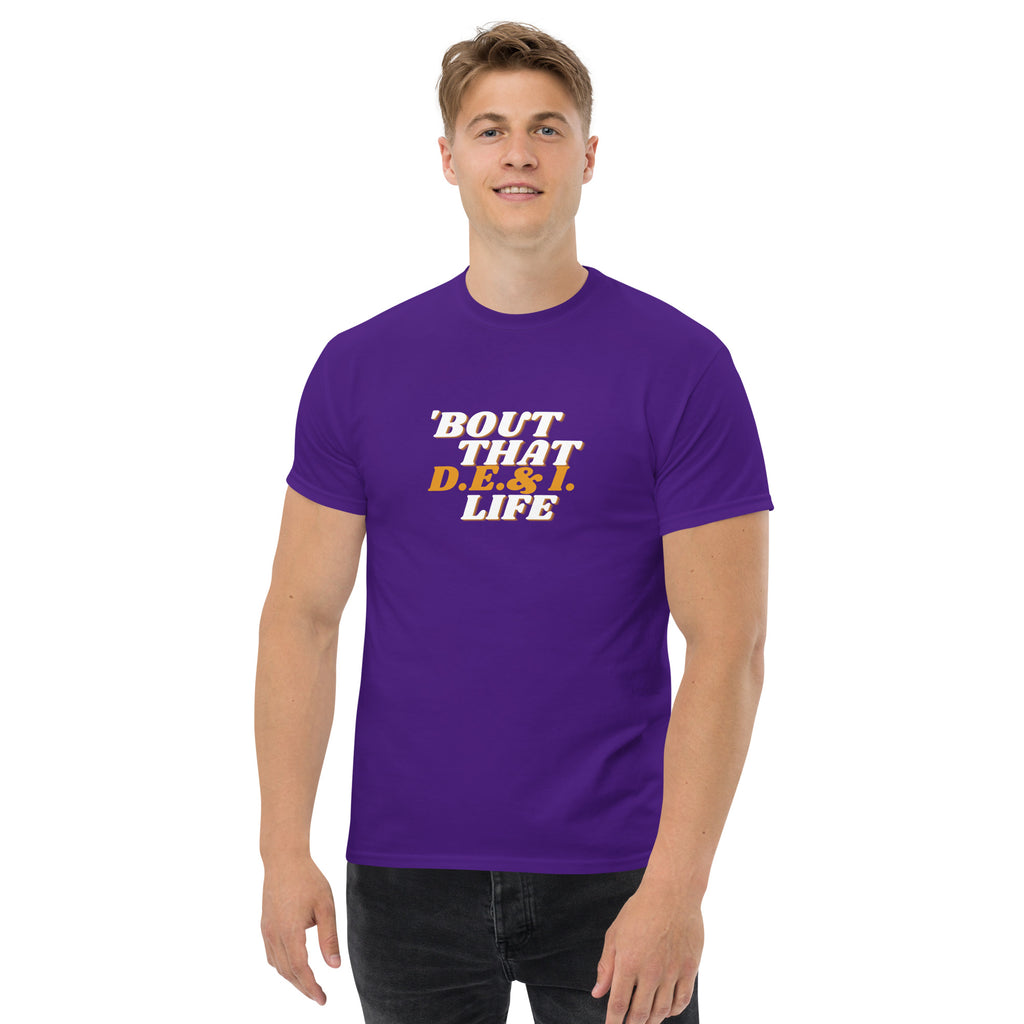 Mens purple classic tee worn by male model