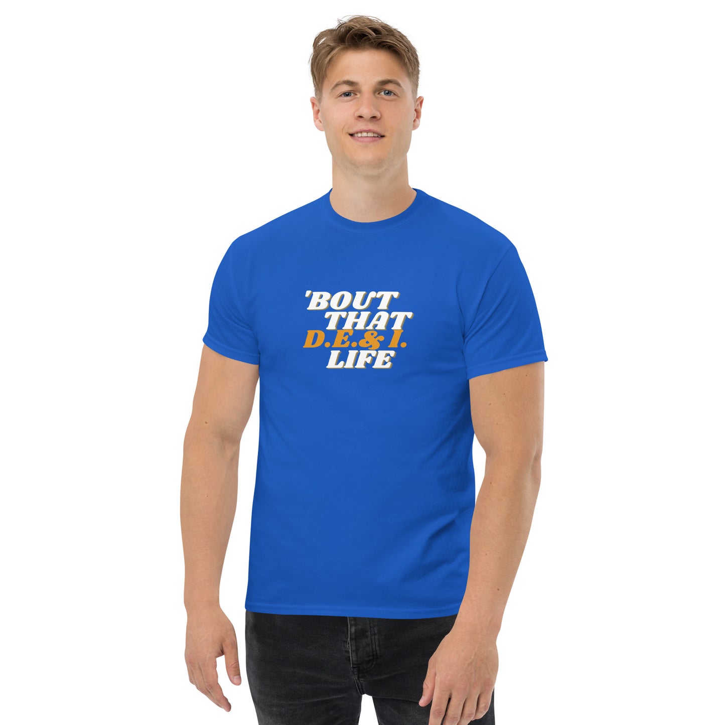 Mens royal blue classic tee worn by male model