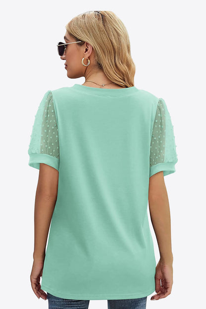 Women's Swiss Dot Puff Sleeve V-Neck Tee