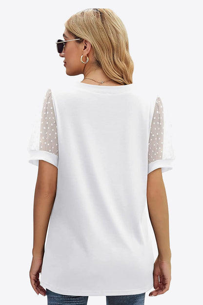 Women's Swiss Dot Puff Sleeve V-Neck Tee