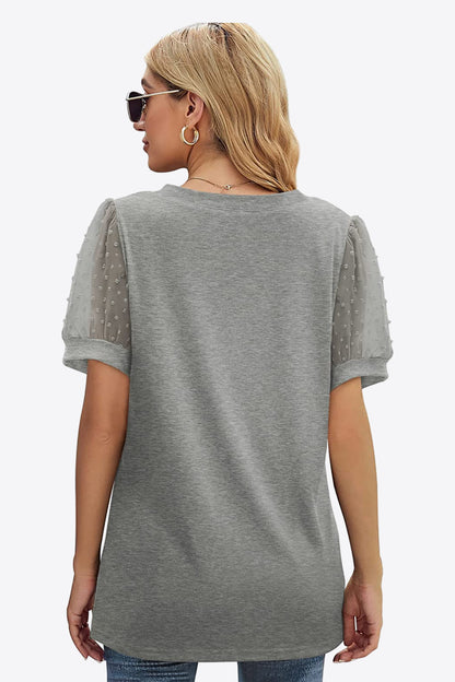 Women's Swiss Dot Puff Sleeve V-Neck Tee