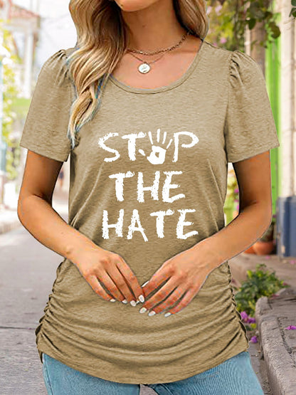 Women's Round Neck Short Sleeve STOP THE HATE Graphic T-Shirt