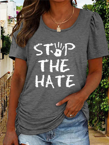 Women's Round Neck Short Sleeve STOP THE HATE Graphic T-Shirt