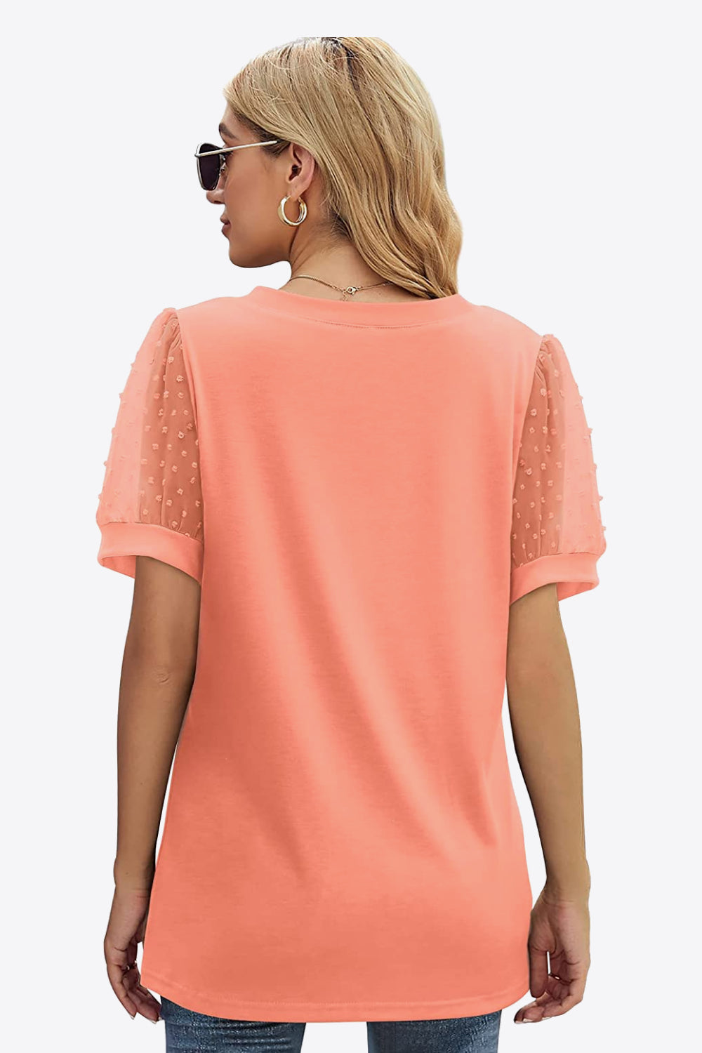 Women's Swiss Dot Puff Sleeve V-Neck Tee