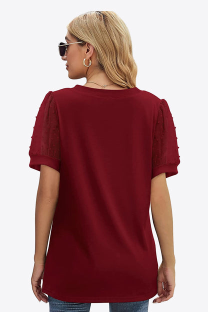 Women's Swiss Dot Puff Sleeve V-Neck Tee